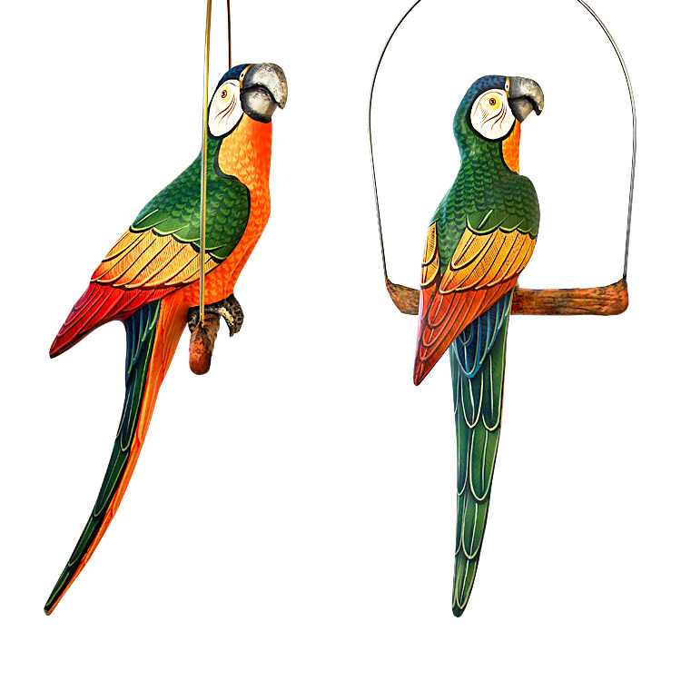 Art by Mundo Pequeno Collection - Green Macaw on Perch - PM347