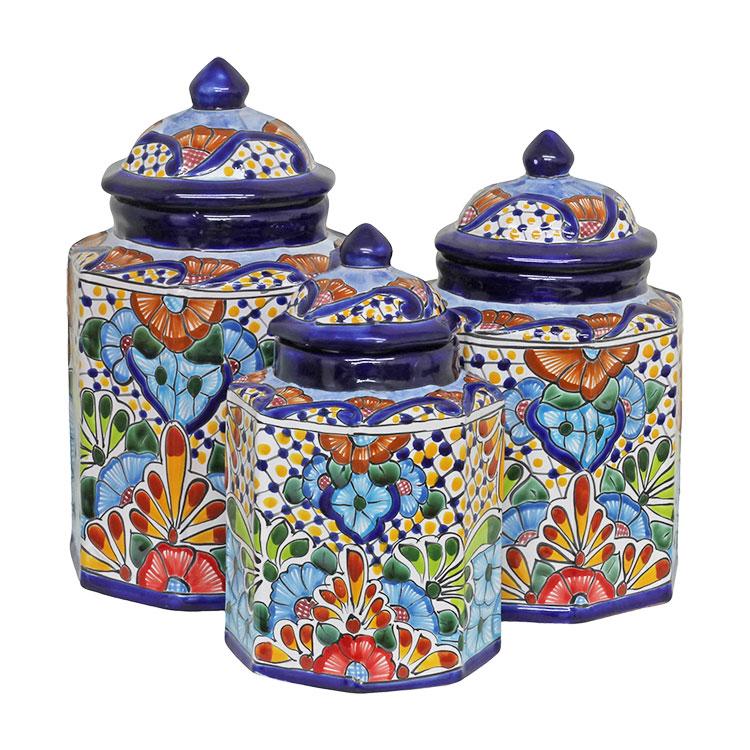 Handmade Canister Set | Colorful Mexican Talavera Pottery Kitchen Decor